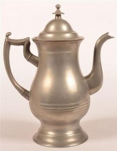 PEWTER COFFEE POT SIGNED R. GLEASON.19th