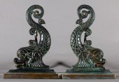 PAIR OF CAST BRONZE DOLPHINS IN THE