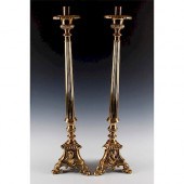 PAIR OF TALL SOLID BRASS CHURCH OR ALTAR