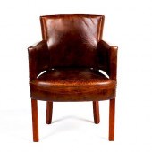 SINGLE LEATHER CHAIR WITH BRASS BUTTONS,