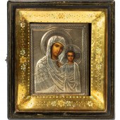 A RUSSIAN .84 SILVER OKLAD ICON OF MOTHER