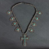 NAVAJO SILVER AND TURQUOISE CROSS NECKLACE