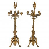 A PAIR OF FRENCH NEO GRECO BRONZE FIVE-LIGHT