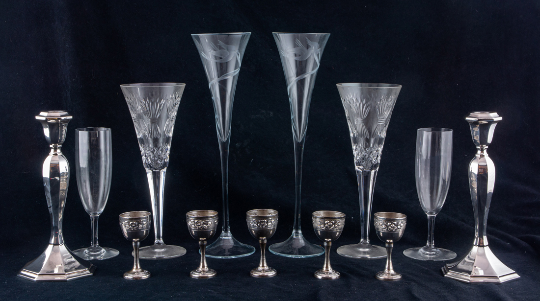  LOT OF 13 STERLING OR GLASS BARWARE  3a20ea