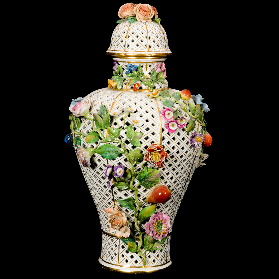 A MEISSEN FLORAL ENCRUSTED RETICULATED 3a38f4