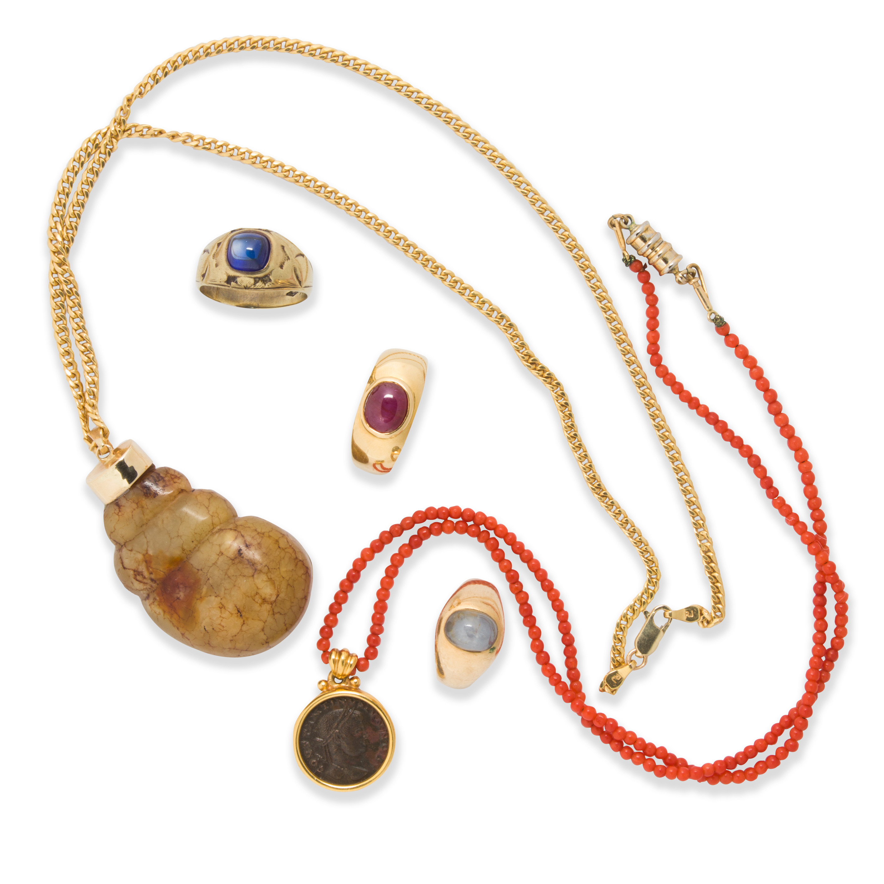 A GROUP OF GEMSTONE AND GOLD JEWELRY 3a4204