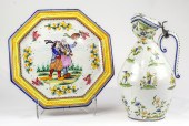 (LOT OF 2) A FRENCH FAIENCE EWER AND