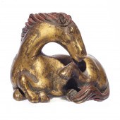 CHINESE GILT BRONZE HORSE-FORM PAPER