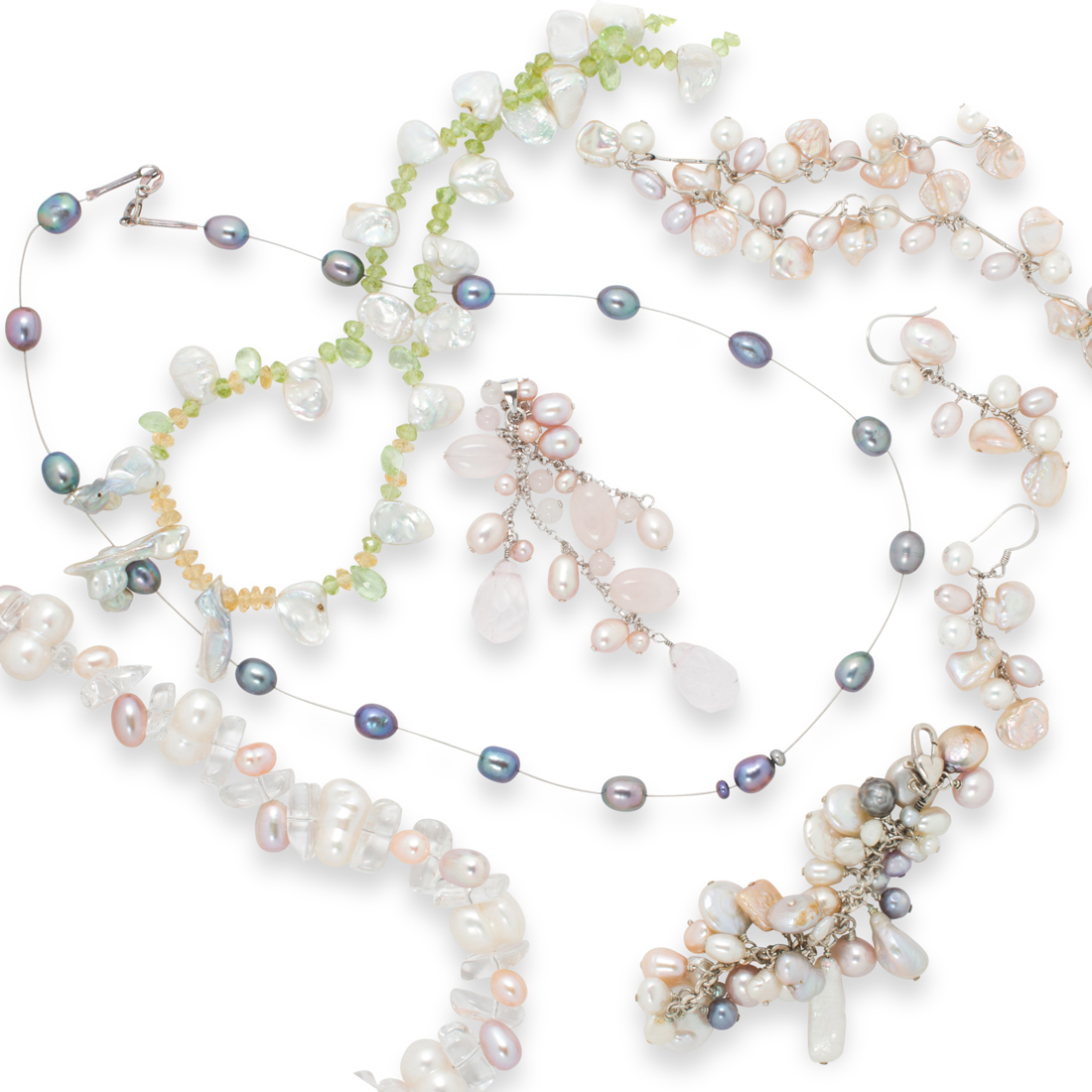 A GROUP OF CULTURED PEARL AND QUARTZ 3a2b06