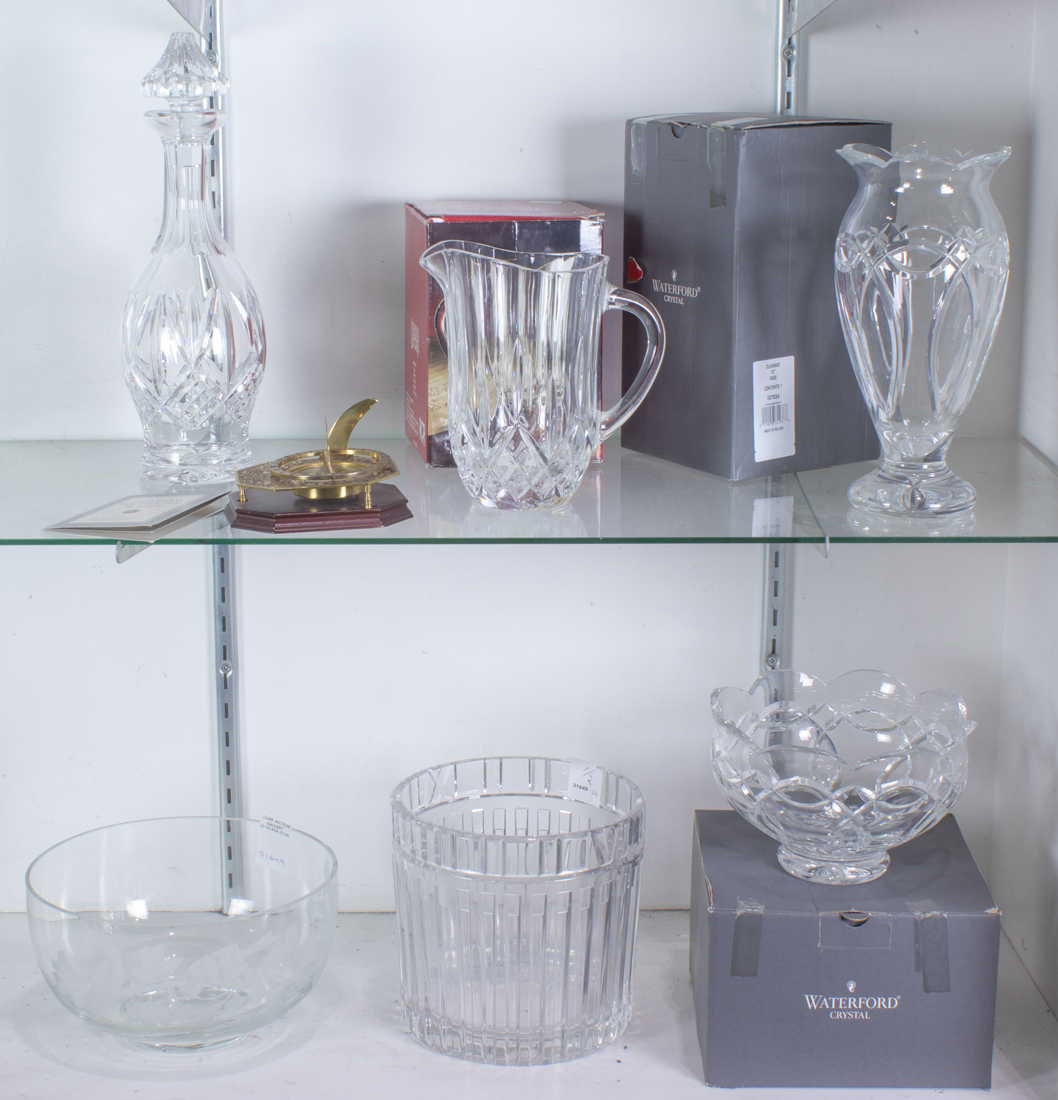 TWO SHELVES OF GLASS TABLEWARE 3a2d39