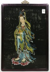 CHINESE REVERSE GLASS PAINTING OF GUANYIN