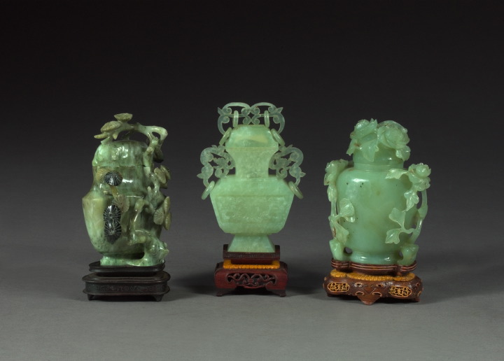 Group of Three Carved Jade Vases  3a5270