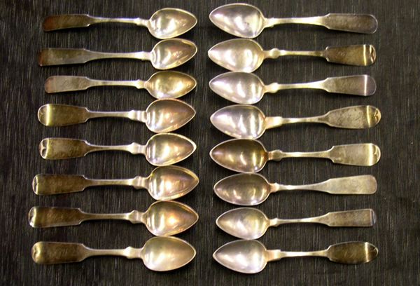 Sixteen Assorted Coin Silver Teaspoons  3a52ef