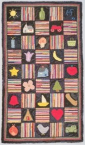 HOOKED RUGA hooked rug with 45 squares