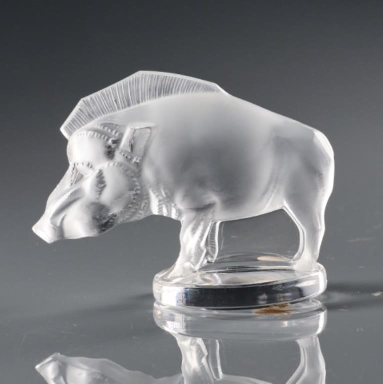 LALIQUE FROSTED CRYSTAL WILD BOAR 3a884e