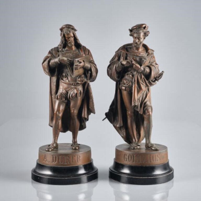PAIR OF PATINATED SPELTER FIGURESA 3a89a6