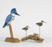 TWO BIRD CARVINGS, LARGE KINGFISHER
