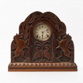 CARVED MANTLE CLOCK, QUEBEC, 1895A folky