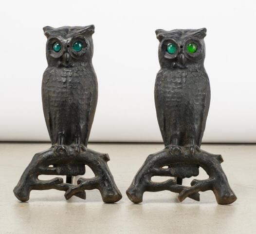 PAIR OF CAST IRON OWL ANDIRONS 3a9011