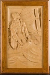 LARGE CARVED FISHERMAN PLAQUE BY J.