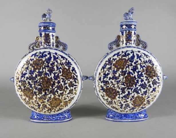 PAIR OF FRENCH FAIENCE MOON FLASKS  3a9284