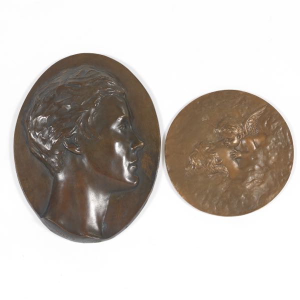 TWO BRONZE WALL PLAQUES One ovoid 3a7568