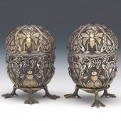 PAIR OF RUSSIAN FABERGE STYLE PARCEL-GILT