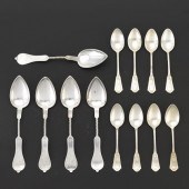 THIRTEEN STERLING AND COIN SILVER FLATWARE