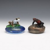 TWO ORIENT AND FLUME FROG PAPERWEIGHTS