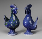 Two Edwin Meaders Blue Roosters Georgia,