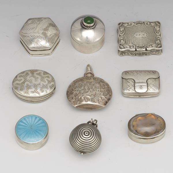 NINE SILVER VINAIGRETTES AND CASES 3a7df8