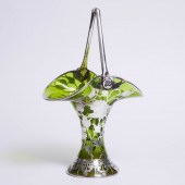 Loetz Silver Overlaid Green Glass Basket