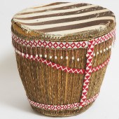 African Beaded Zebra Skin Drum, mid
