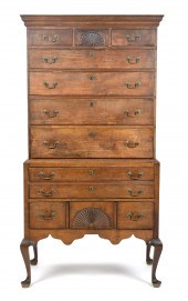 EXCEPTIONAL QUEEN ANNE NH MAPLE HIGHBOY,