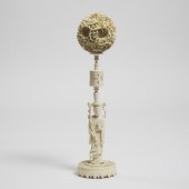 A Large Ivory Puzzle Ball and Stand,