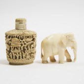 A Large Canton Carved Ivory Snuff Bottle,