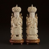 An Ivory Carved Emperor and Empress