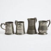 Four Irish Pewter Mugs, Two Makers,