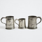 Three English Pewter Mugs, 18th and