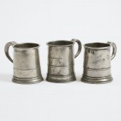 Three English Pewter Pint Mugs, London,