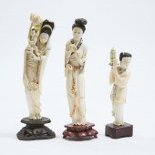 A Group of Three Tinted Ivory Figures,
