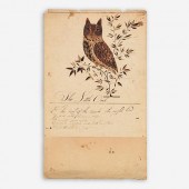 1811 PENNSYLVANIA FOLK ART OWL WATERCOLOR