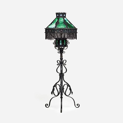 WROUGHT FLOOR LAMP WITH GREEN SLAG 3a9c45