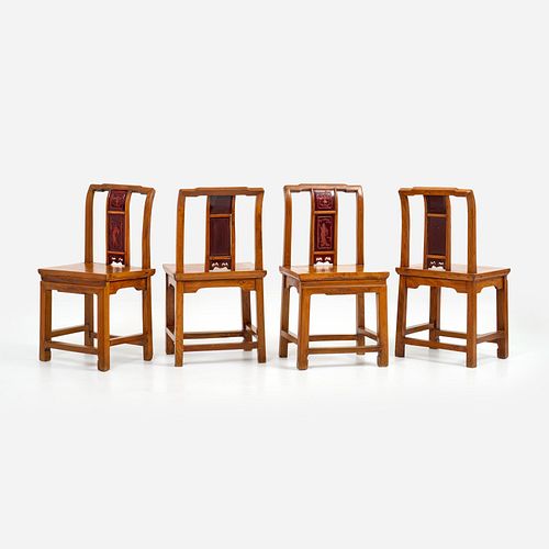 FOUR CHINESE ELM CHAIRS WITH IMMORTAL 3a9c61