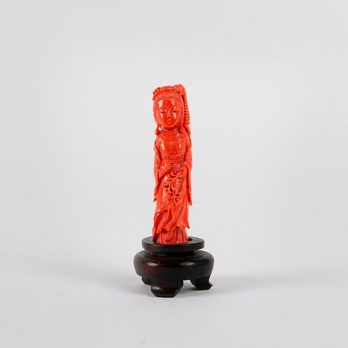 CHINESE CARVED CORAL FIGURE WOMAN 3a9fa0