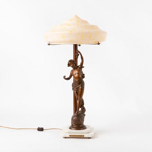 FIGURAL SPELTER LAMP WITH MARBLED 3a9fb2