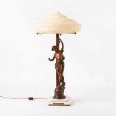 FIGURAL SPELTER LAMP WITH MARBLED ART