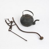 CAST IRON KETTLE WITH WROUGHT IRON HEARTH