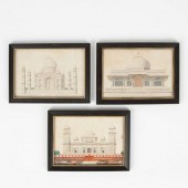 THREE 19TH C. MUGHAL ARCHITECTURAL WATERCOLORSThree