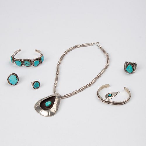 GROUP OF 7 NAVAJO SILVER TURQUOISE 3aa230